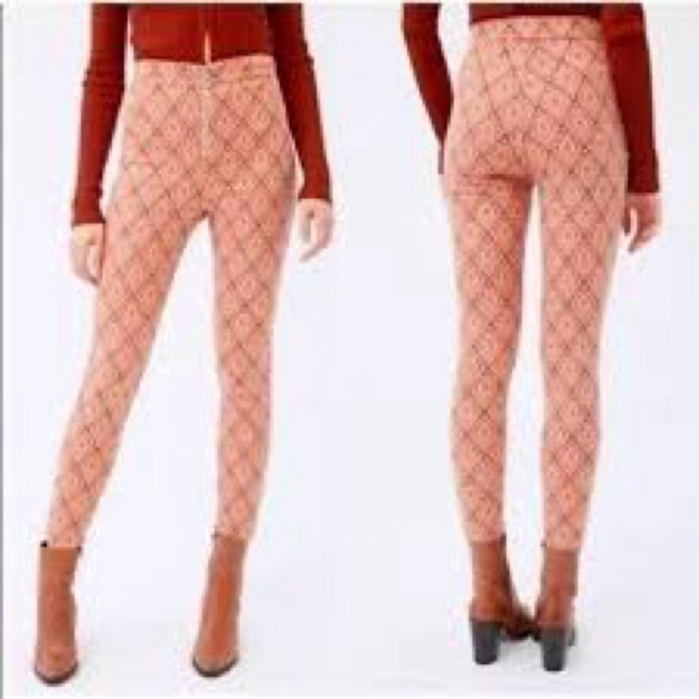 Urban Outfitters Diamond Pattern Skinny Pants - orange and brown NWOT